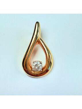Estate 14K Solid Yellow Gold .25 CT Diamond Solitaire Vintage Pendant Necklace